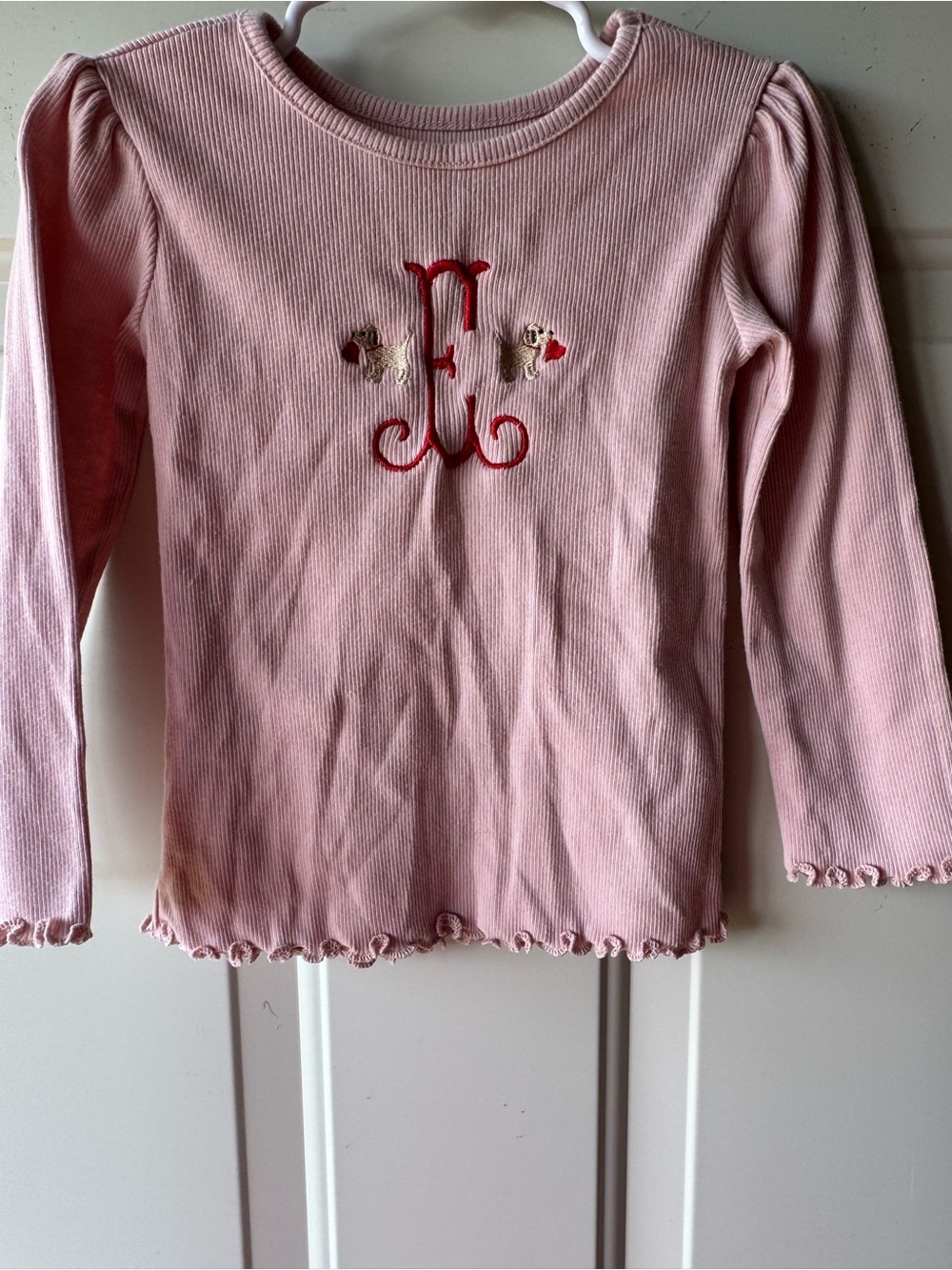 Garanimals 3T Pink Ribbed Long-Sleeve Top with Embroidered “E” Initial
